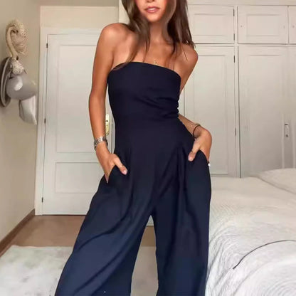 Sue – Weite Jumpsuit mit Rückenfreiheit und Tube-Top