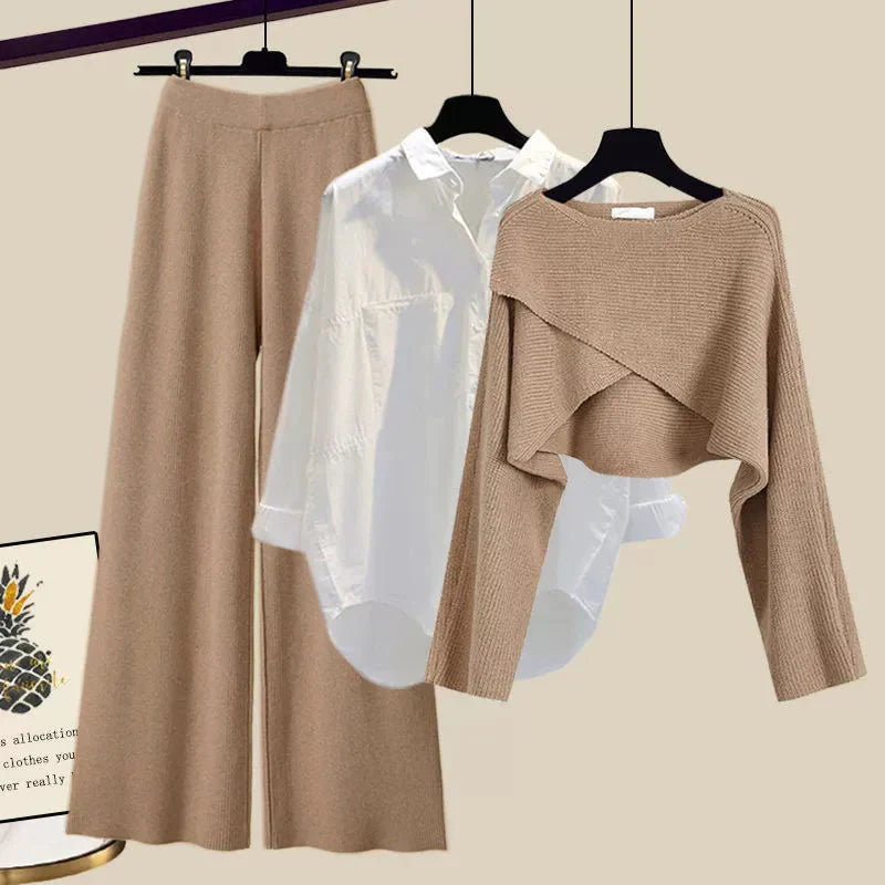 Damen Dreiteiliges Langarm Set – Elegantes Freizeit-Outfit für Alltag & Büro