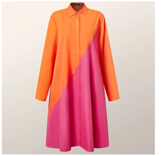 Damen A-Linien Hemdblusenkleid mit Polo-Kragen – Lässiges Midikleid für Alltag und Freizeit
