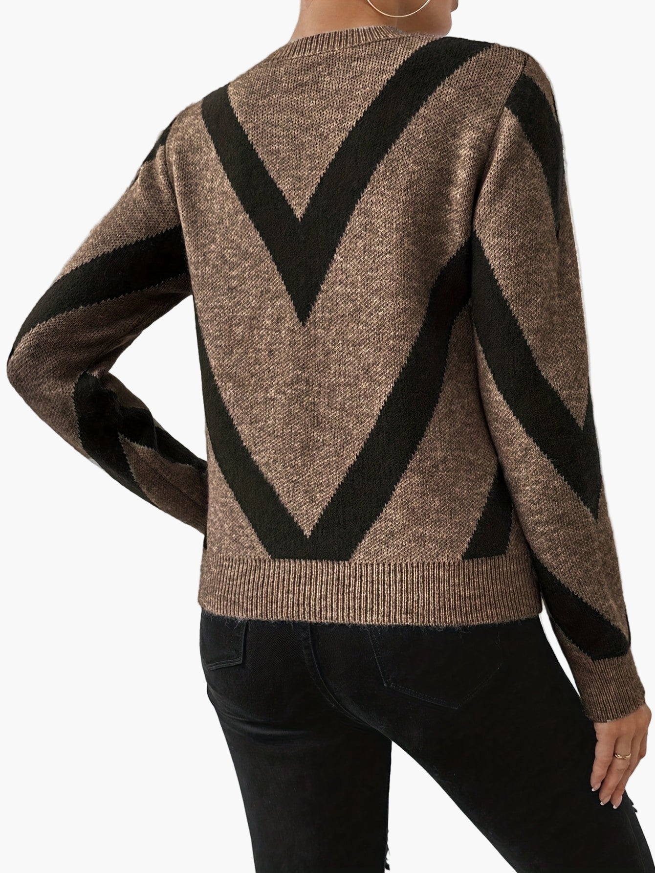 Damen Pullover Eleganter Strickpullover mit geometrischem Muster für Herbst und Winter