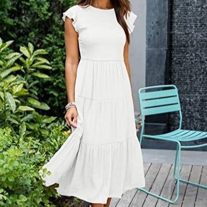 Alice – Bohemian Midi-Kleid mit kurzen Ärmeln