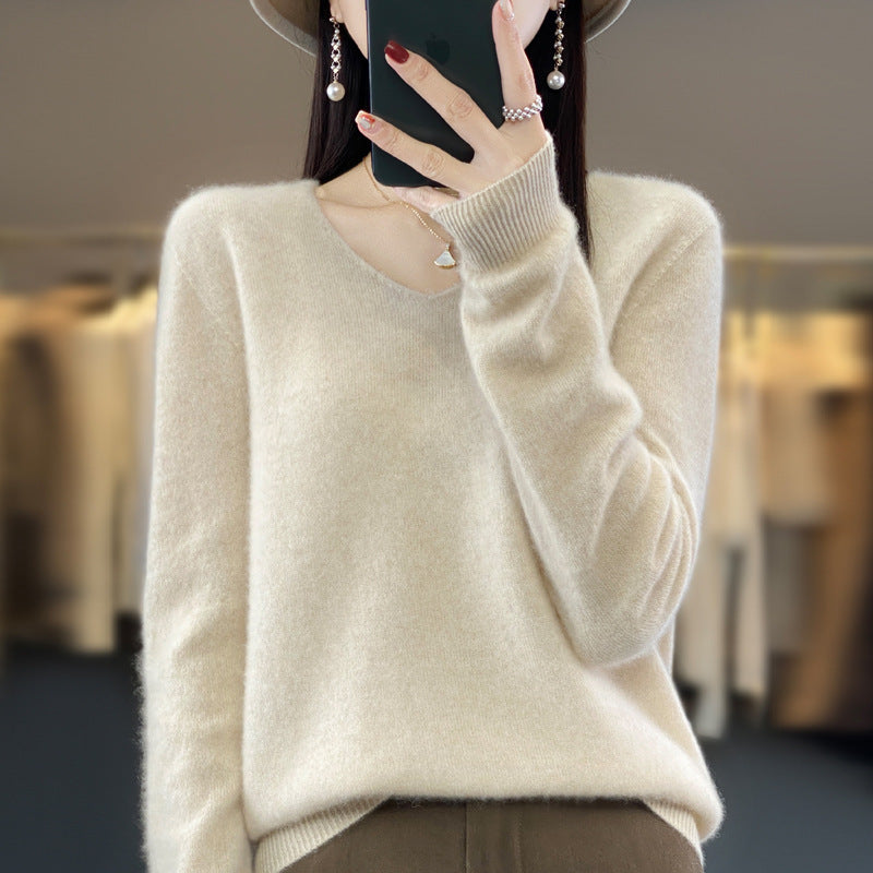 Jasmine – Lockere Damenwollpullover mit V-Ausschnitt für Herbst und Winter