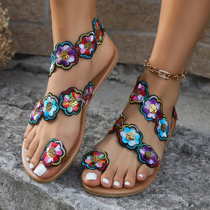 Andrea – Ethnischer Stil Blumen Flache Sandalen für den Sommer