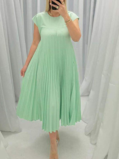 Adele – Kurzes ärmelloses, langes Kleid mit Falten und Rundhalsausschnitt