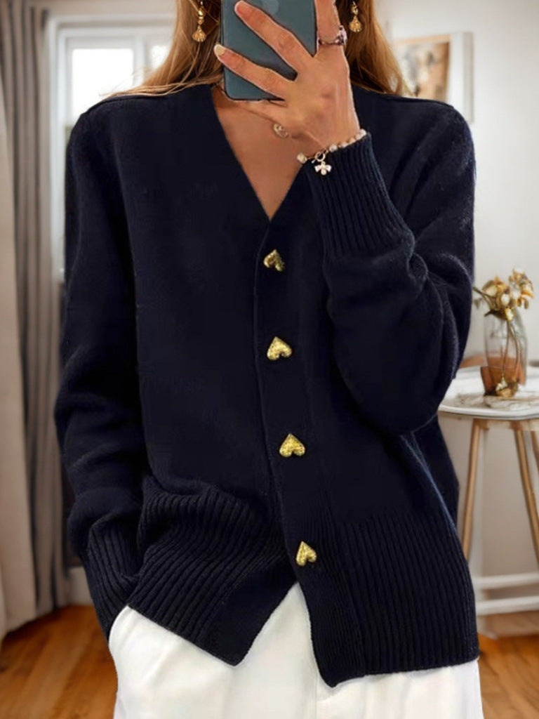 Christina – V-Ausschnitt Strickpullover mit Knopf und langen Ärmeln