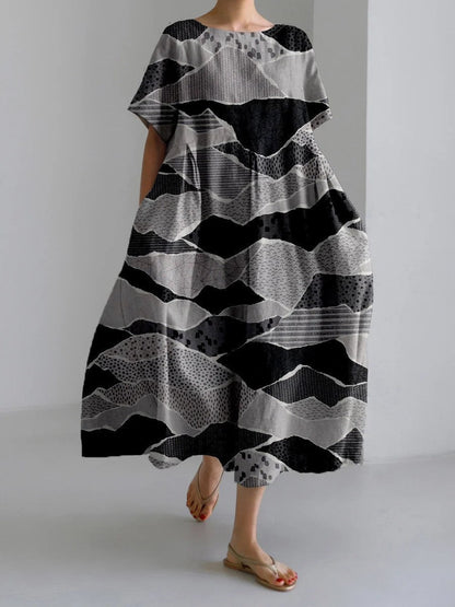 Damen Maxikleid im Retro-Stil mit großem Blumenmuster – Lockeres Sommerkleid für Alltag und Freizeit