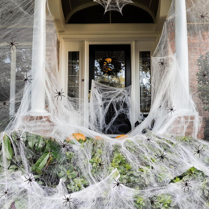 Halloween Spinnennetz Dekoration mit Kunststoffspinnen – Perfekte Gruseldeko für Haus & Garten