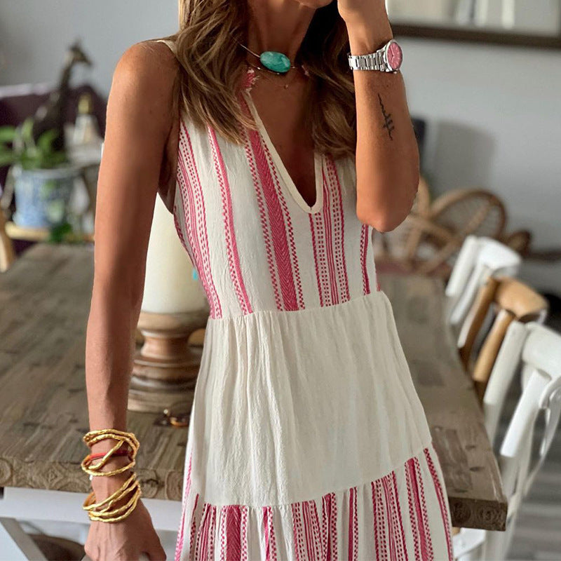 Joanne – Gestreiftes Midikleid mit V-Ausschnitt und ärmellos