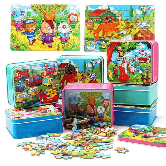 Kinder Holzpuzzle Set mit Aufbewahrungsbox – Lernspielzeug für Jungen und Mädchen, pädagogisches Puzzle ab 3 Jahren