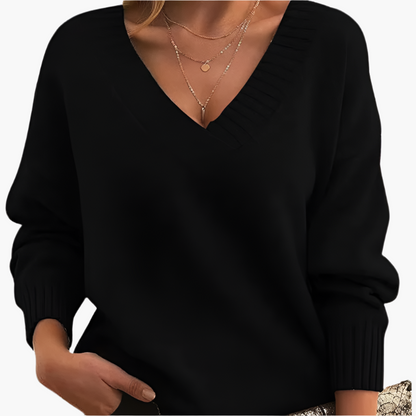 Damen Pullover V-Ausschnitt Strickpullover – Eleganter Alltags-Look für Herbst & Winter