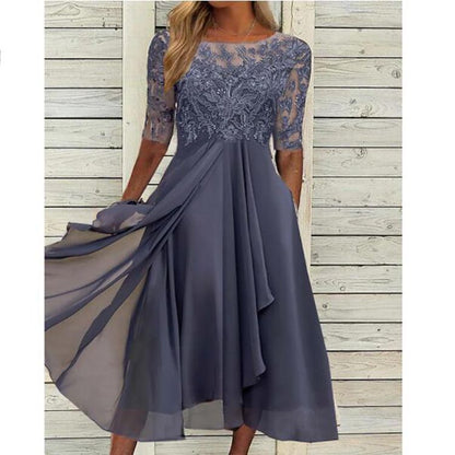 Shannon – Chiffon Kleid mit Spitzen-Ausschnitten für Damen