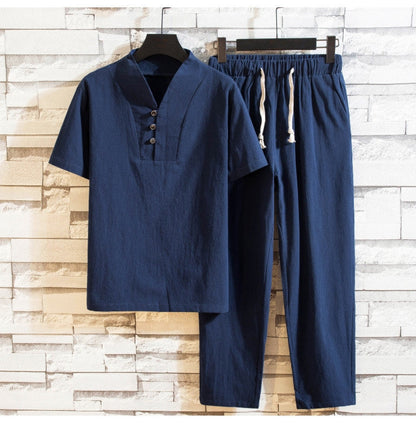 Herren Leinen Sommeranzug Set – Lässiges zweiteiliges Outfit mit Kurzarmhemd und Hose – Ideal für Freizeit & Alltag