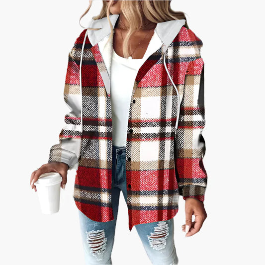 Damen Freizeitjacke im Karomuster – Bequeme Übergangsjacke mit Kapuze, Herbst & Alltag