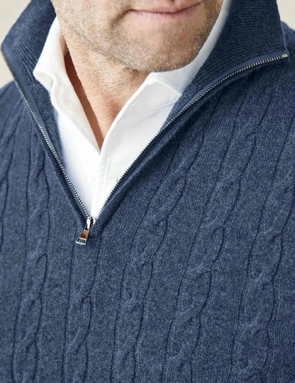 Herren Zopfmuster Pullover mit Reißverschluss – Klassischer Style für Business & Freizeit