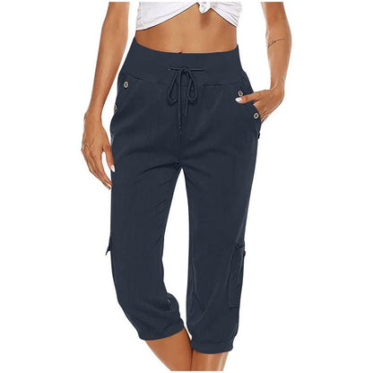 Rachel – Modische Damen Cargo-Hosen aus Baumwolle und Leinen mit Taschen