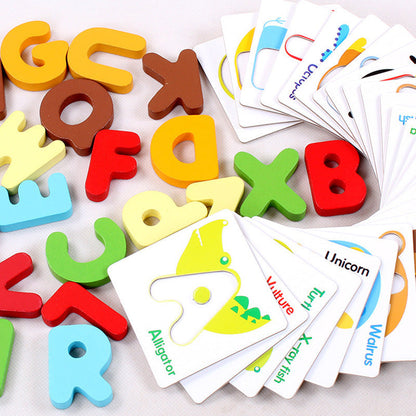 Kinder Lernspielzeug Alphabet Holzbuchstaben und Karten, Pädagogisches Puzzle für Jungen und Mädchen, ab 3 Jahren