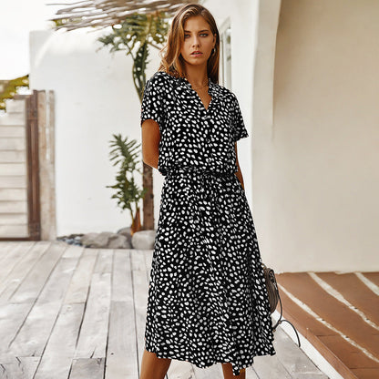 Damen Sommerkleid mit Punkten – Freizeit Midi-Kleid für Urlaub, Strand & Alltag