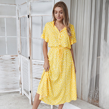 Damen Sommerkleid mit Punkten – Freizeit Midi-Kleid für Urlaub, Strand & Alltag