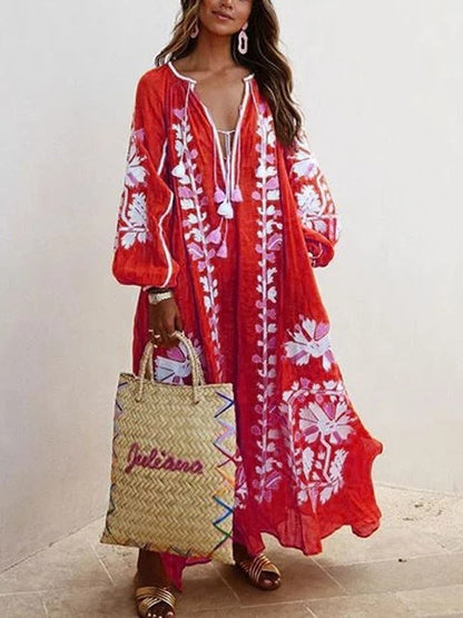 Ruby – Druckkleid mit weitem Schnitt und V-Ausschnitt