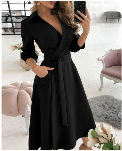 Adele – Sexy Mode Langärmliges Kleid mit tiefem V-Ausschnitt und unregelmäßigem Saum