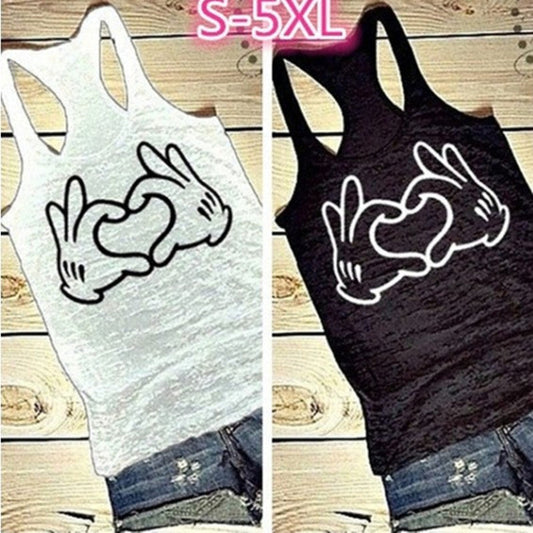Linda – Bedrucktes ärmelloses Damen-T-Shirt mit Liebe-Motiv
