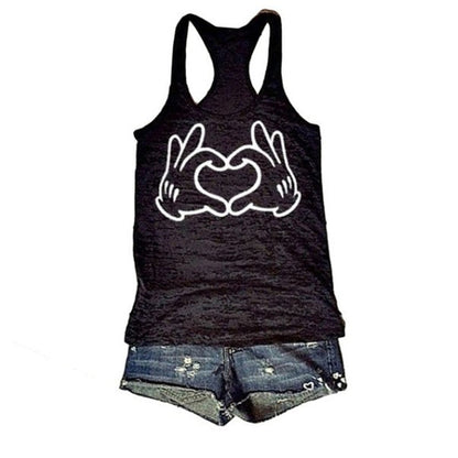 Linda – Bedrucktes ärmelloses Damen-T-Shirt mit Liebe-Motiv