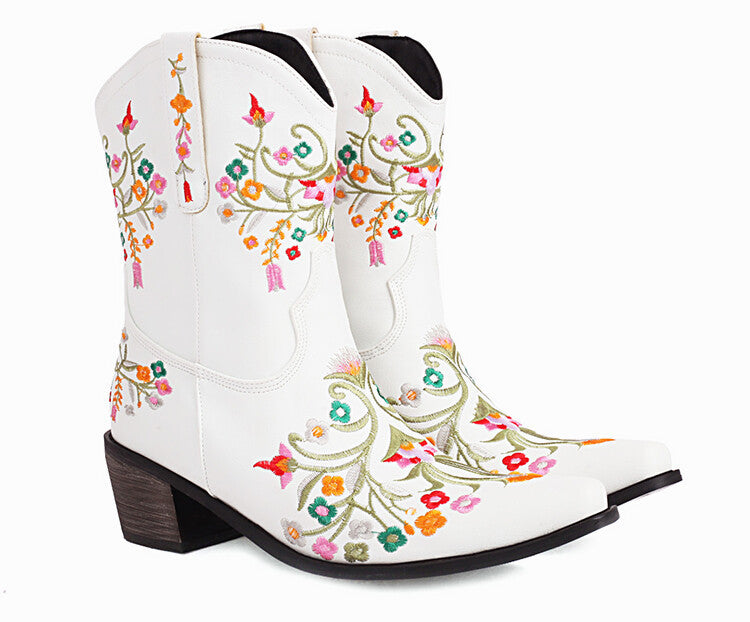 Duncan – Bestickte Ethno-Stil Retro Chunky Heel Stiefel