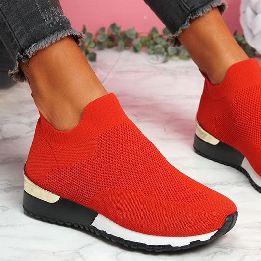 Damen Slip-On Sneaker mit mittlerem Keilabsatz – Atmungsaktive Komfort-Freizeitschuhe für Alltag und Sport