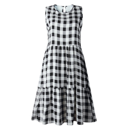 Kathryn – Lockeres Taillenfreies Damen-Kurzrock-Kleid mit schwarzem Karomuster