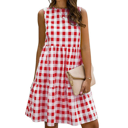 Kathryn – Lockeres Taillenfreies Damen-Kurzrock-Kleid mit schwarzem Karomuster