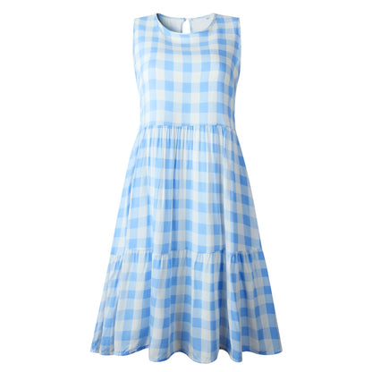 Kathryn – Lockeres Taillenfreies Damen-Kurzrock-Kleid mit schwarzem Karomuster