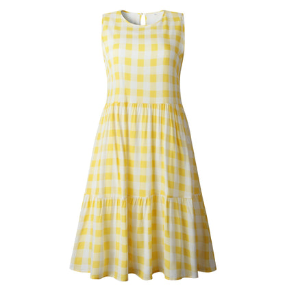 Kathryn – Lockeres Taillenfreies Damen-Kurzrock-Kleid mit schwarzem Karomuster