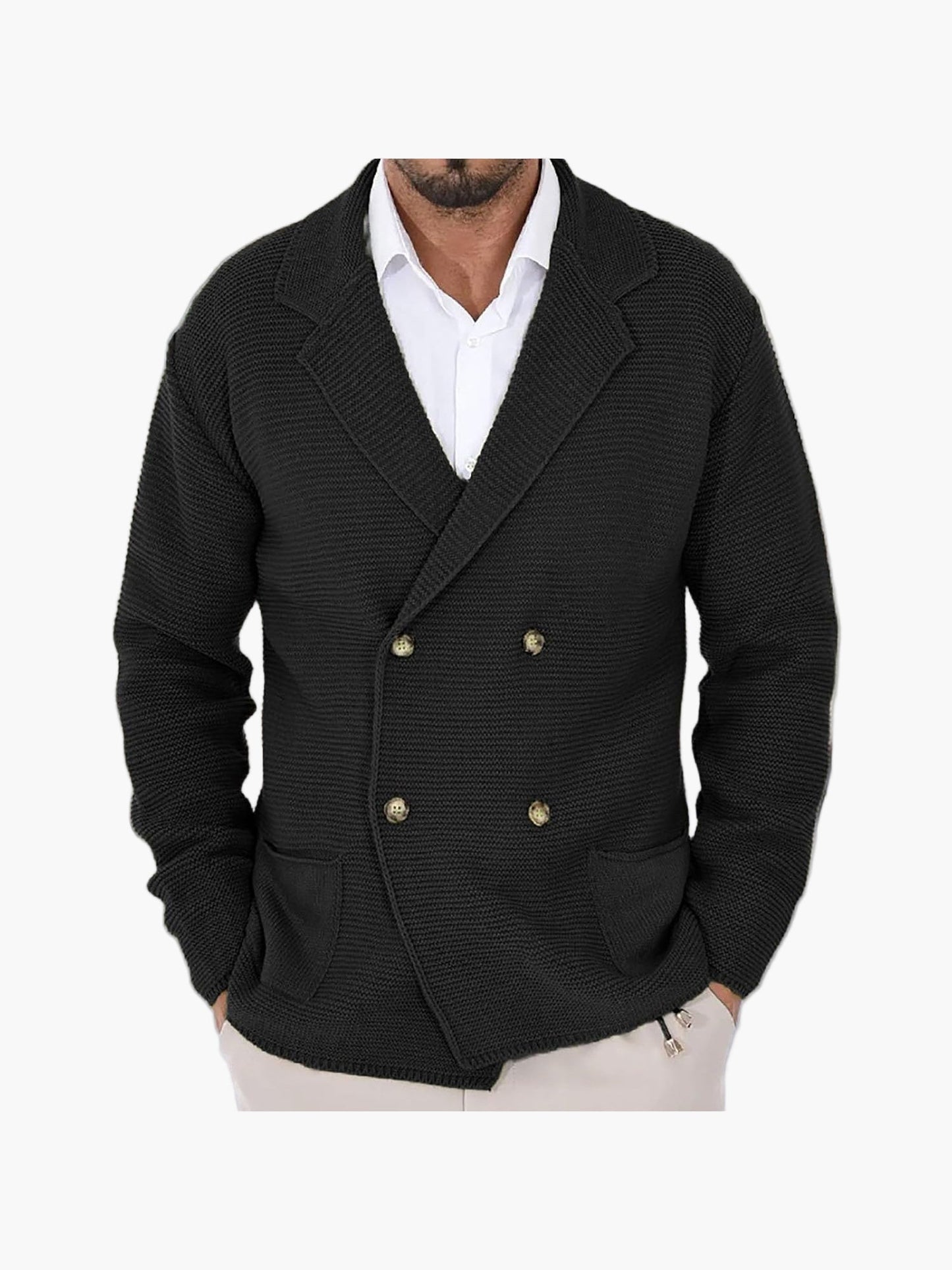 Herren Strickjacke mit Reverskragen und Doppelreiher – Eleganter Casual-Style für Alltag und Büro