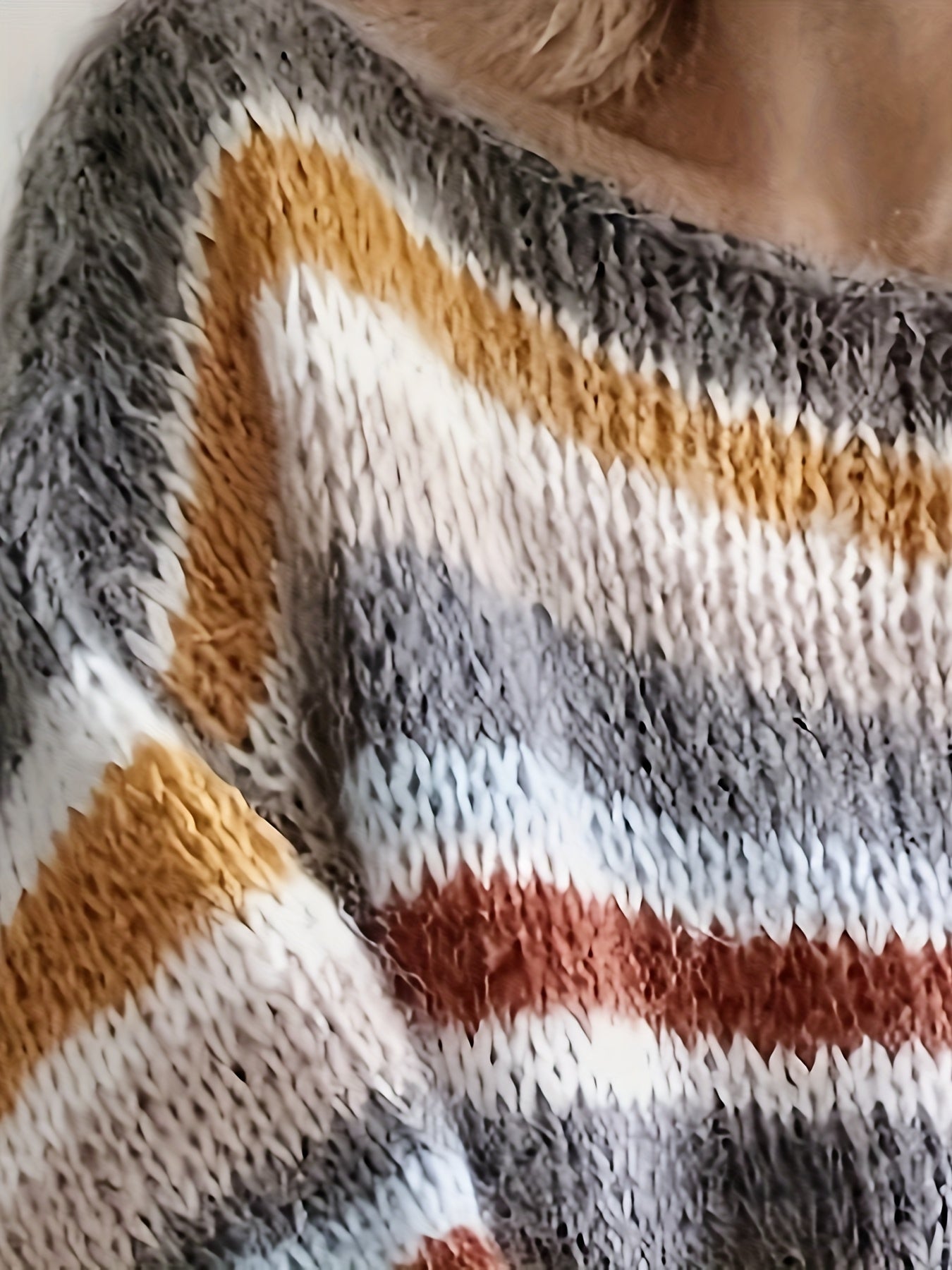 Damen Grobstrick Pullover im Streifen-Design – Lockerer, Modischer Herbst/Winter Sweater