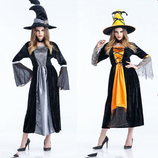 Damen Halloween Hexenkostüm – Verkleidung mit Hut für Erwachsene – Perfekt für Halloween-Partys & Verkleidung