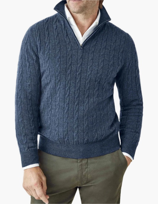Herren Zopfmuster Pullover mit Reißverschluss – Klassischer Style für Business & Freizeit