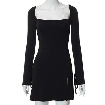 Joy – Langärmliges Kleid mit quadratischem Ausschnitt und kurzem Rockdesign für Damen