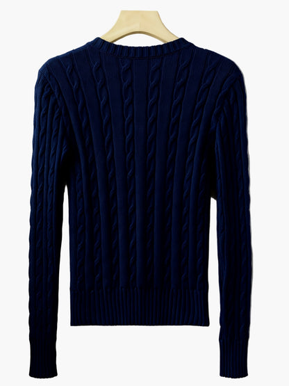 Damen Strickpullover mit Zopfmuster und V-Ausschnitt – Modischer Freizeit-Look