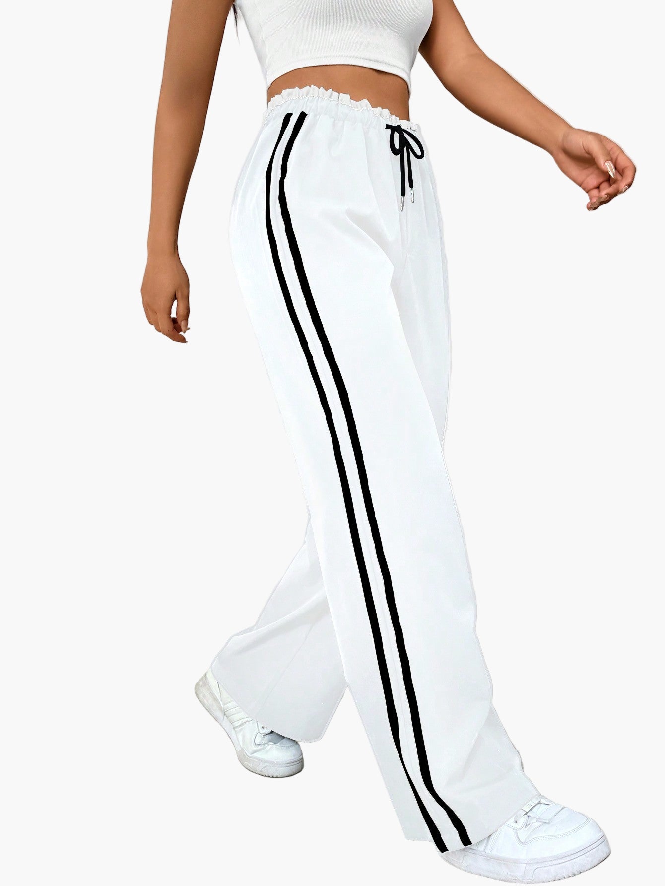 Damen Sportliche Wide-Leg Jogginghose mit Doppelstreifen – Bequeme Streetwear Freizeithose