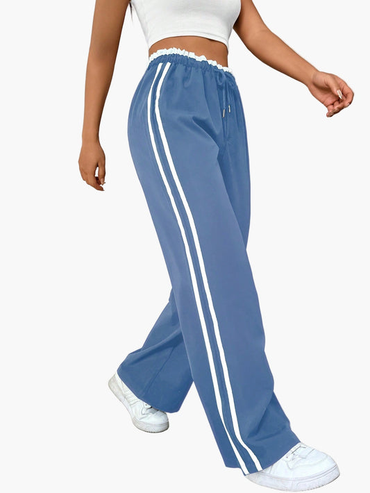 Damen Sportliche Wide-Leg Jogginghose mit Doppelstreifen – Bequeme Streetwear Freizeithose