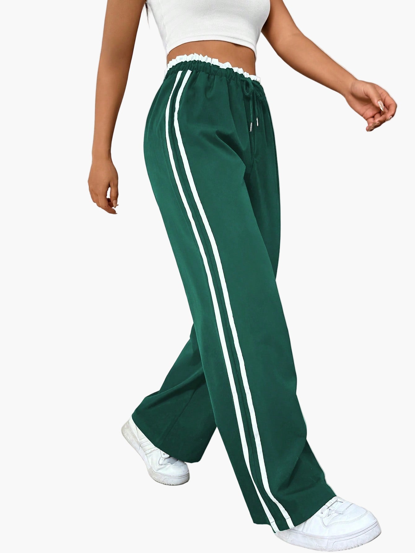 Damen Sportliche Wide-Leg Jogginghose mit Doppelstreifen – Bequeme Streetwear Freizeithose