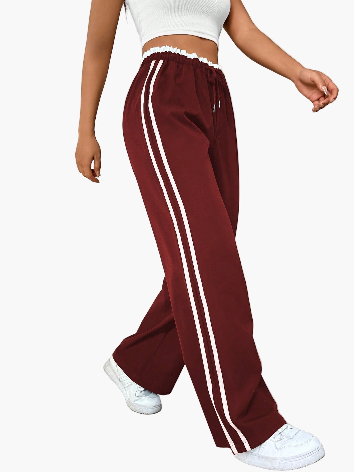 Damen Sportliche Wide-Leg Jogginghose mit Doppelstreifen – Bequeme Streetwear Freizeithose