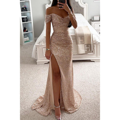 Lucy – Partykleid mit Pailletten und schulterfreiem Schnitt