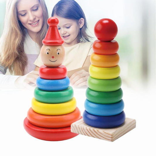 Kinder Holz Stapelturm Lernspielzeug – Pädagogischer Regenbogen Steckspiel Turm