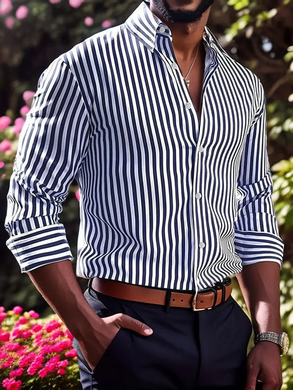 Herren Business Freizeit Hemd mit Streifenmuster – Elegantes Langarmhemd für Alltag und Büro