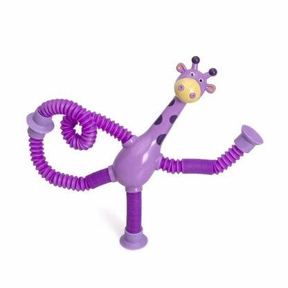 Kinder Cartoon Giraffe Fidget Spielzeug – Teleskopische Saugfuß Anti-Stress Spielfigur – Unisex, Sensorik Lernspielzeug