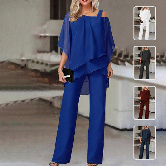 Sharon – Lässiges Set mit Batwing-Ärmeln und geraden Hosen für Damen