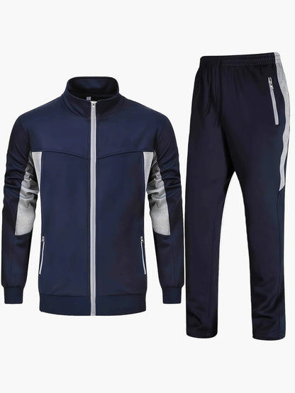 Herren Sportlicher Trainingsanzug Set – Freizeit & Fitness, Reißverschluss, Patchwork Stil