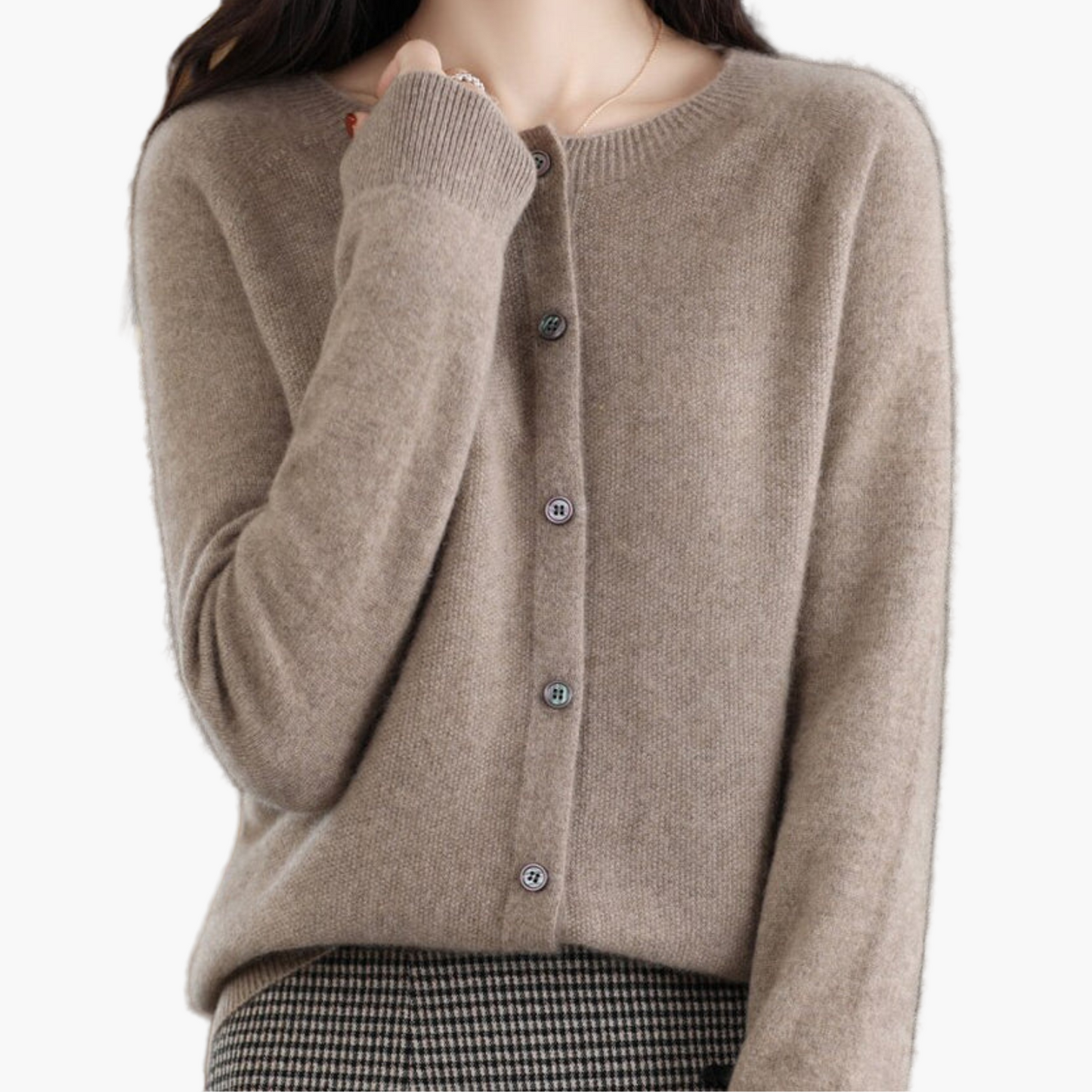 Damen Cardigan mit Rundhalsausschnitt – Klassischer Strickpullover für Alltag und Büro