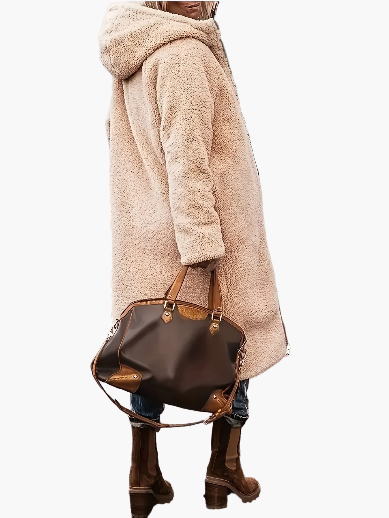 Damen Lange Steppjacke mit Kapuze und Teddyfutter – Modische Winterjacke für Alltag und Reisen